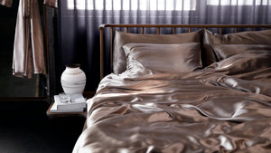 Bed with OPSUNDBAY Premium Silk Collection in 22 momme Mulberry silk