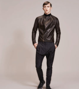 OPSUNDBAY - MENS BROWN LEATHER BIKER JACKET by Menswear Designer Dianna Opsund Bay